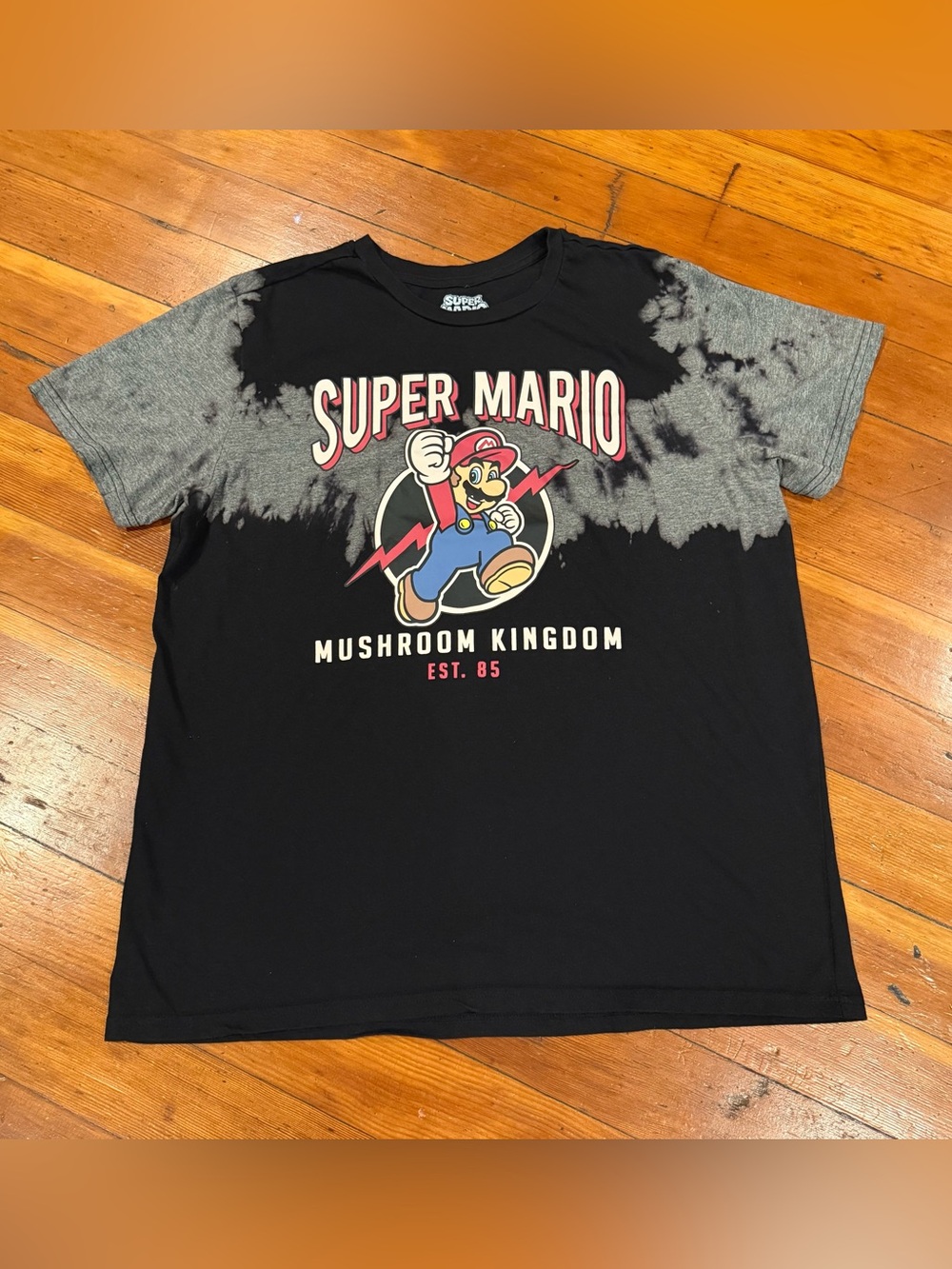 Nintendo Super Mario Black & Gray Tie-Dye Graphic Tee